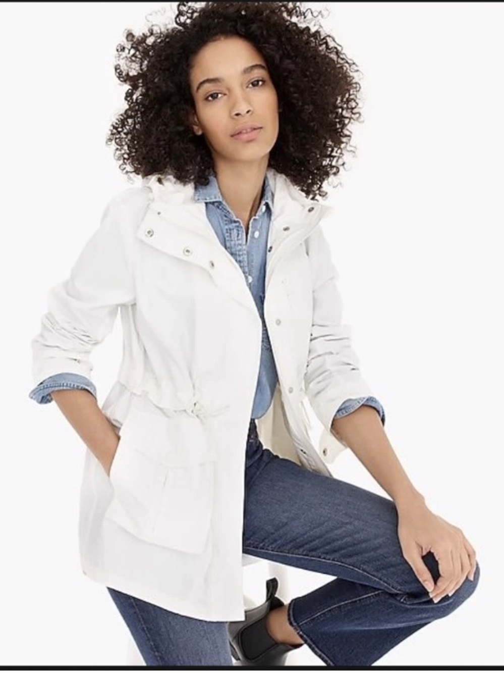 J. Crew NWT Perfect Rain Jacket Ivory Hooded Drawstring Utility Anorak
